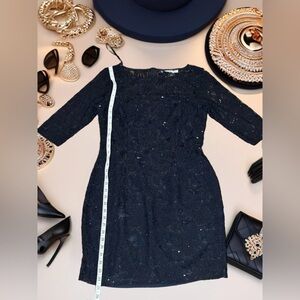 Jennifer Lopez Glamorous Blk Lace & Sequin Dress with Dazzling Details - Size M